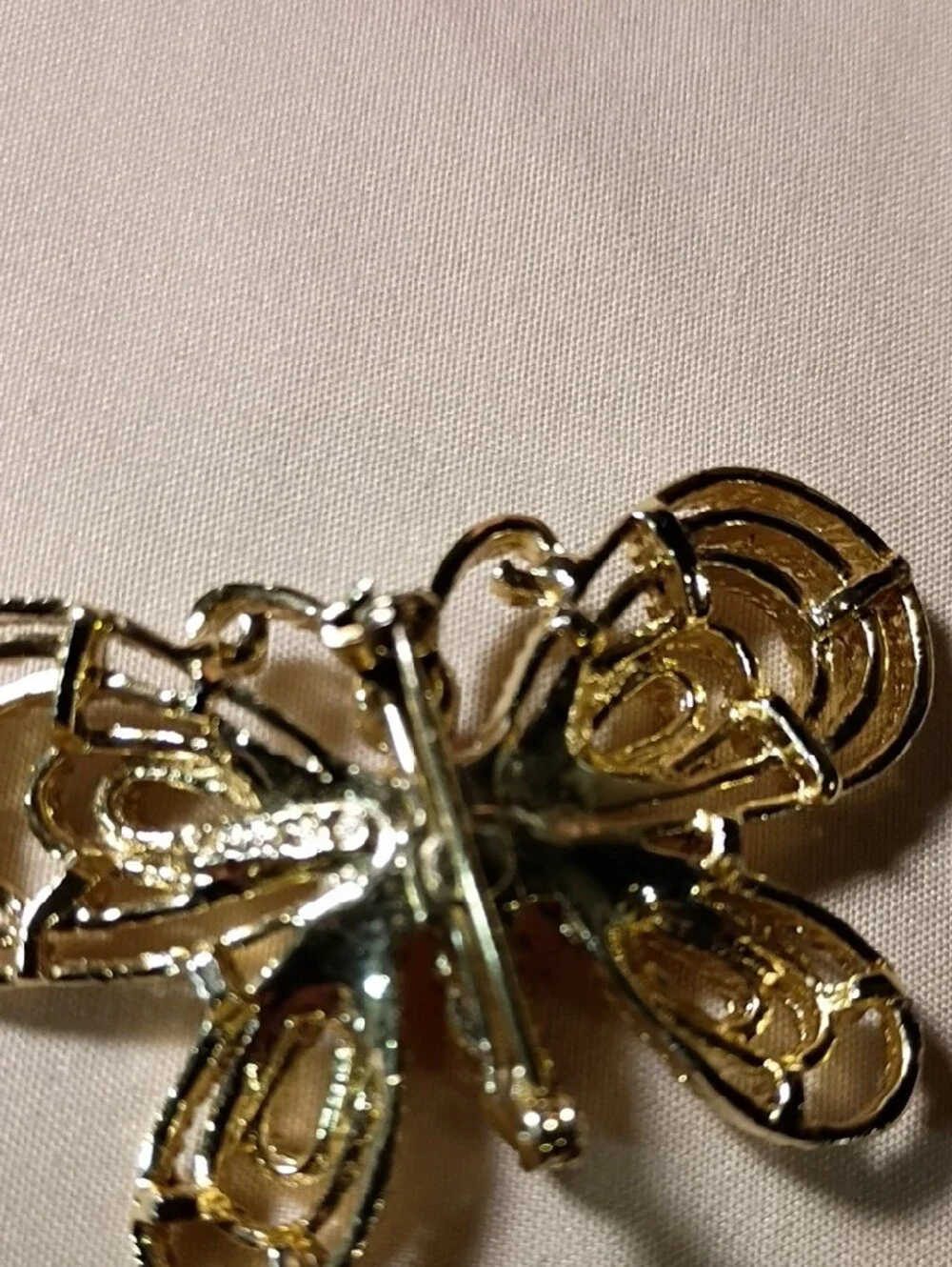 Gold-Tone Butterfly Brooch with Bright Orange Cabochons